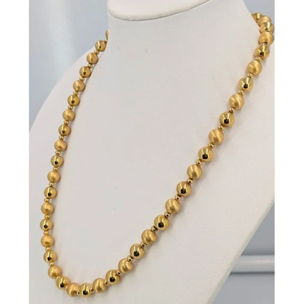 Napier Vintage Gold Tone Bead Necklace Brushed Shiny Round Signed 24 Inch Long